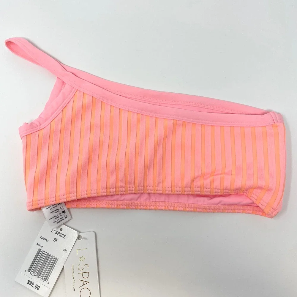 L*SPACE Axel One Shoulder Ribbed Bikini Top In Two Tone Rib Size Medium New